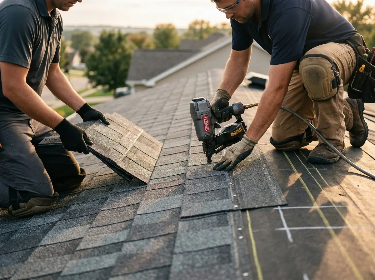 Professional roofer working on a residential roof in Glens Falls